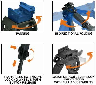 UTG Rubber Armored Full Metal QD Bipod, 6.0"- 8.5" Center Height - Image 2