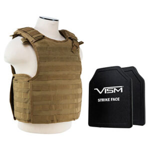 VISM QR Plate Carrier Vest w/ Ballistic PE Hard Plates Level III plus 10X12 Tan