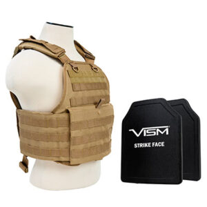 NcStar VISM Plate Carrier Vest w/ Ballistic PE Hard Plates Level III Plus 10X12 Tan