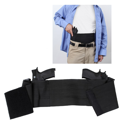 Kosibate Adjustable Belly Band Gun Holster With 2 Mag Pouches – Fits 9mm, Universal Pistol, Right Hand, Black Neoprene