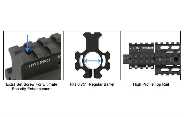 UTG PRO Model 4 High Pro Quad Rail Gas Block for .75" Barrel - Image 2